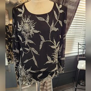 Vintage Jkara Beaded Floral  Top